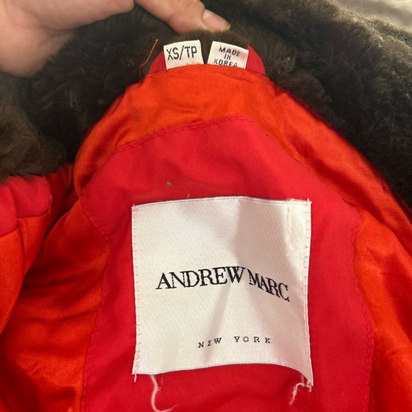 Andrew Marc New York Vintage Snow Ski Jacket Bright Red Brown Fur Collar Gold - Picture 10 of 11